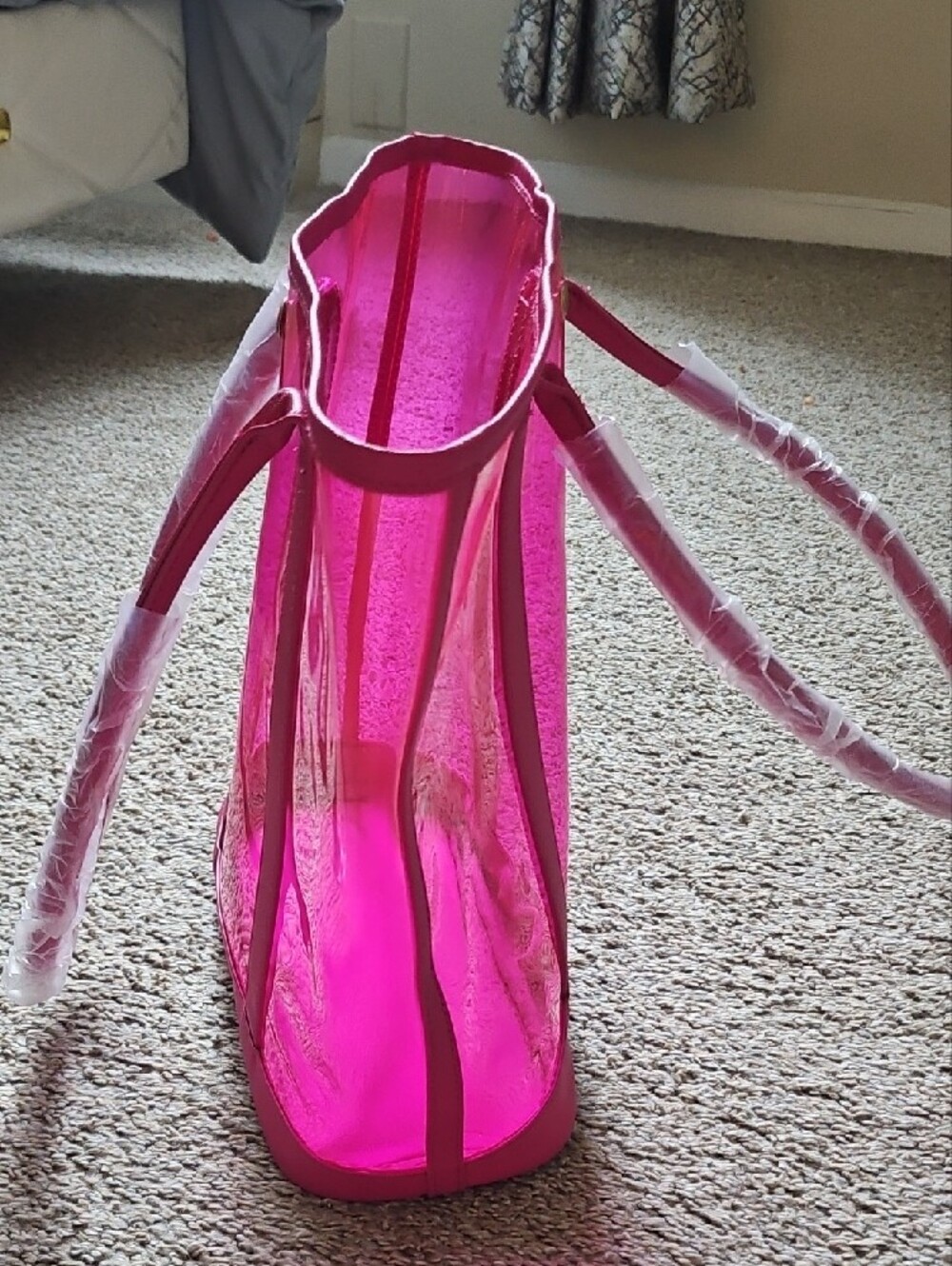 Hot Pink Clear PVC Vinyl Shoulder Tote Bag Beach Stadium Bag NWT - Picture 2 of 4